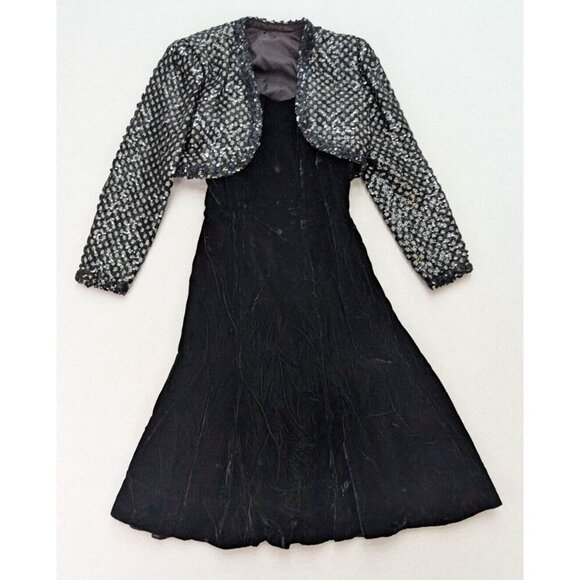 Miss Elliette Vintage Women's Dress Black Velvet Party Coctail Shrug Jacket Sz 8 - Picture 1 of 16
